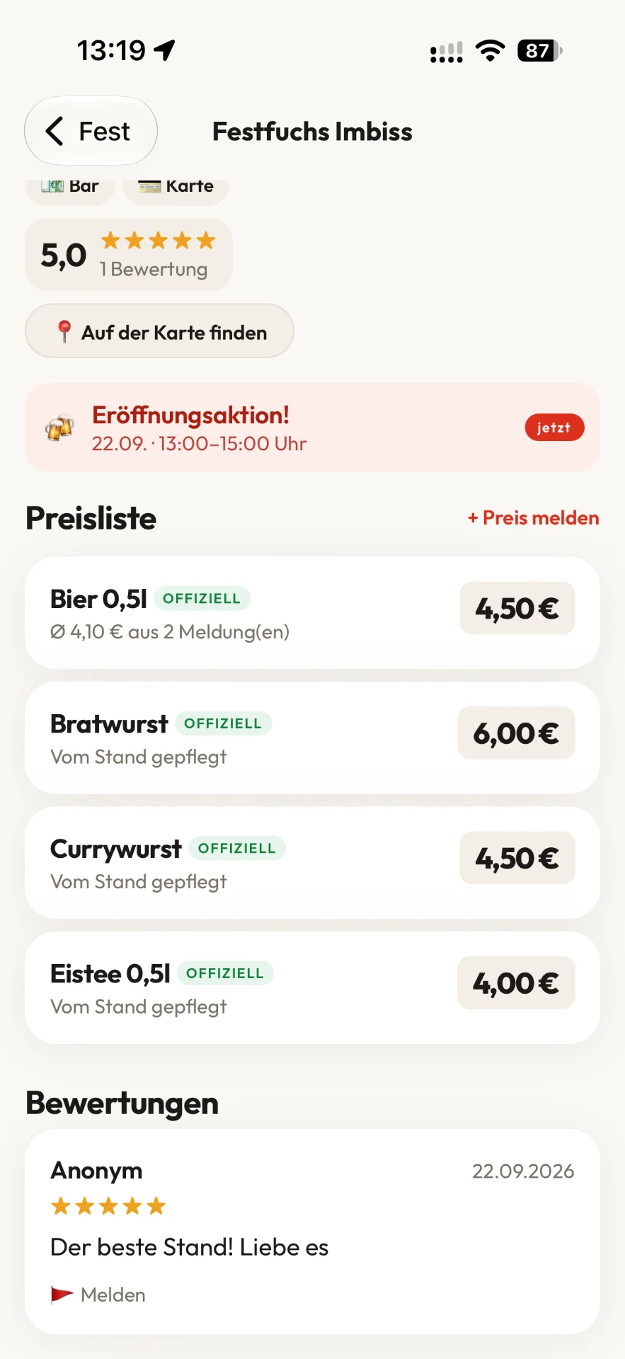 Festfuchs-App: Preisliste